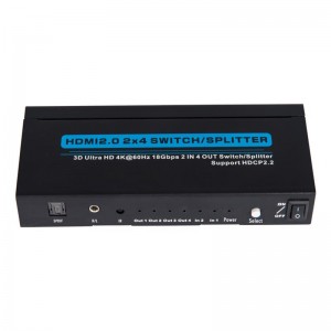 V2.0 HDMI 2x4 Поддержка коммутатора \/ разветвителя 3D Ultra HD 4Kx2K при 60 Гц HDCP2.2