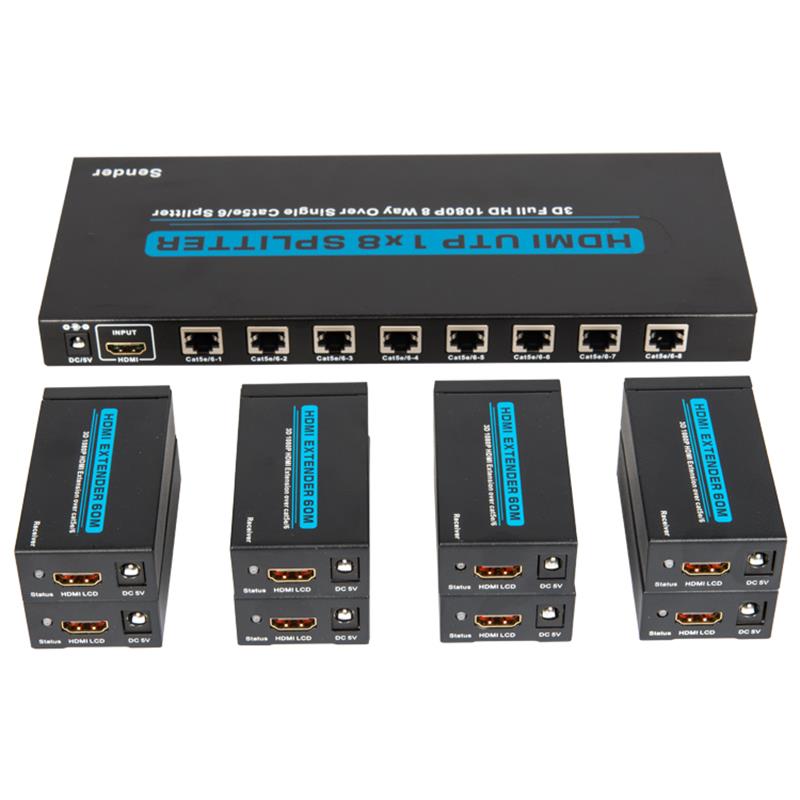 8 портов HDMI UTP 1x8 Splitter на один Cat5e \/ 6 с 8 приемниками до 60 м