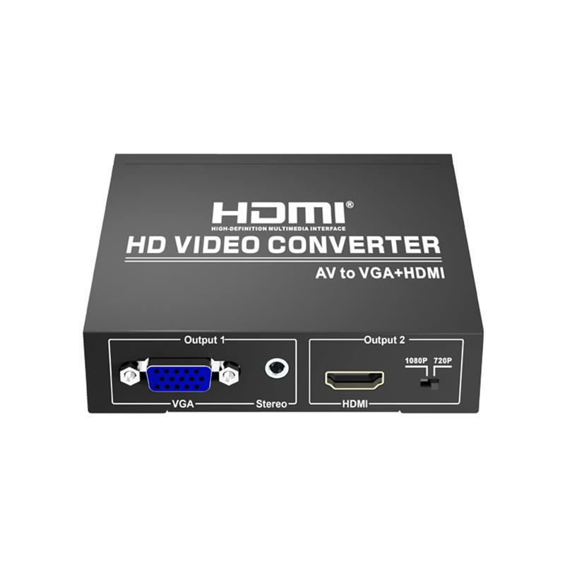 Преобразователь AV в VGA + HDMI Scaler с разрешением 720P \/ 1080P